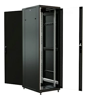 Шкаф серверный WRline (WR-TT-4268-AS-RAL9004) напольный 42U 600x800мм пер.дв.стекл задн.дв.стал.лист 2 бок.пан. 800кг черный 710мм 2055мм IP20 сталь