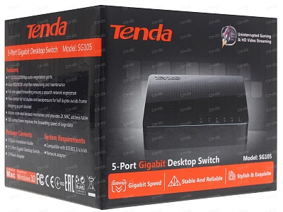 Tenda SG105M Мини-коммутатор неуправляемый, 5 портов, 5x1 Гбит/с, настольный, металлический корпус