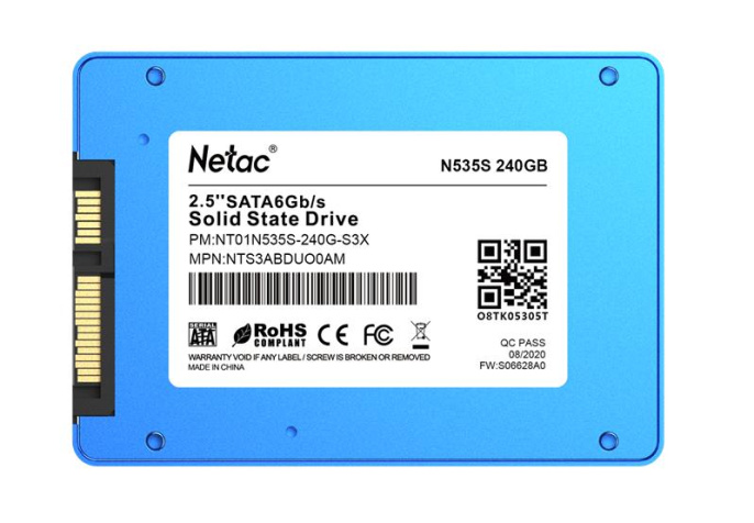 SSD накопитель Netac SSD N535S 240GB 2.5 SATAIII 3D NAND, 7mm, R/W up to 540/490MB/s, TBW 140TB, 5y wty NT01N535S-240G-S3X