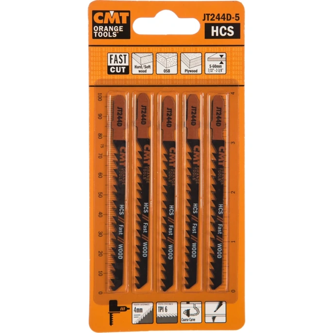 Пилки лобзиковые по дереву  100/75 мм; шаг 4 мм 5 шт. CMT JT244D-5