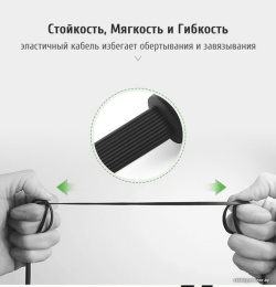 Кабель UGREEN AV119-10596 AUX 3.5mm M to AUX 3.5mm M , улогвой 90°, позолоченные коннекторы, Качество стереозвучания Hi-Fi, силиконовый круглый, 0.5m, Black