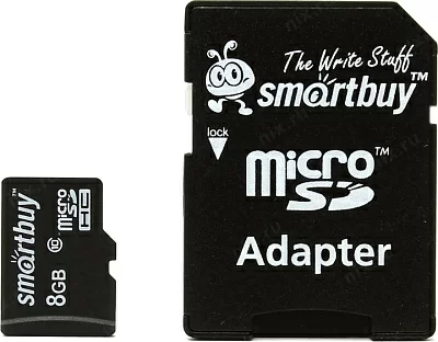 Карта памяти SmartBuy SB8GBSDCL10-01 microSDHC 8Gb Class10 + microSD-- SD Adapter