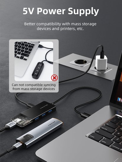 Концентратор CABLETIME CB02B (CT-HUBT2-PB) 4 порта, 5Gbps, 1 м, с блоком питания, USB-хаб для ноутбука и ПК