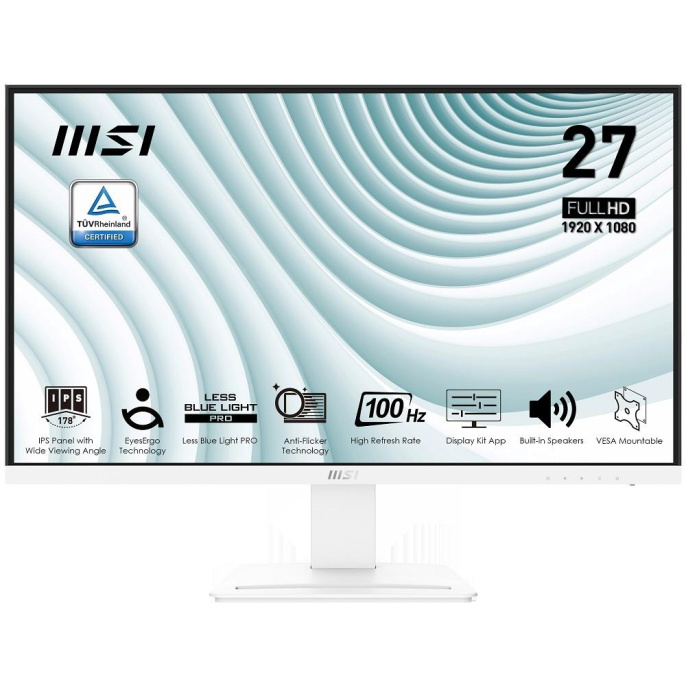 Монитор MSI PRO MP273AW 27" 16:9 FHD 1920x1080 IPS Flat,5ms GTG ,1000:1,100M:1,300nit,178/178,1xHDMI ,1xDP, 1*D-Sub VGA ,Tilt,VESA,100Hz,1y w-ty, White 9S6-3PB4CH-097