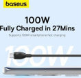 Кабель Baseus P10355703111-01 Pudding Series Fast Charging Cable USB to Type-C 100W 2m Cluster Black сверхбыстрая зарядка, синхронизация данных: USB 2.0, 480 Мбит/с