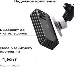 Держатель Magssory KIT002 магнитный беспров.з/у. серый для смартфонов