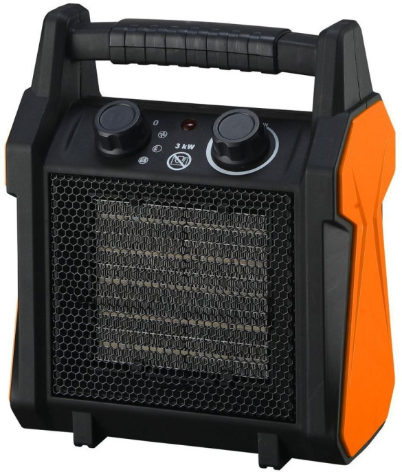 Тепловая пушка Maxpiler MEH-3000 2/3 кВт, производительность: 210 м³/ч, площадь обогрева: 30 м², керамический нагревательный элемент, защита от перегрева, термостат, управление: механическое, режим вентиляции