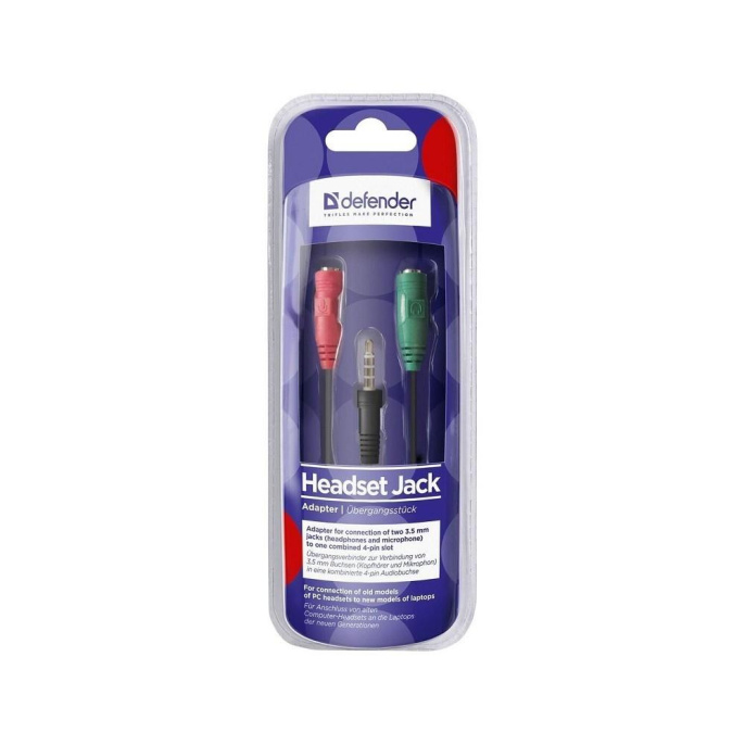 Defender Переходник Headset Jack 2*3.5jack—3.5 4pin jack 0,15м 63012