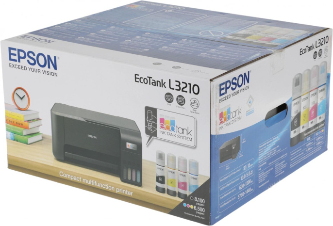 МФУ струйное Epson EcoTank L3210 (103) цветная печать, A4, с СНПЧ, черный [c11cj68405/c11cj68403]