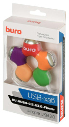Разветвитель USB 2.0 Buro BU-HUB4-0.5-U2.0-Flower 4порт. разноцветный