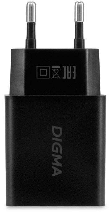 Сетевое зарядное устройство Digma DGW2D,  USB-A,  USB-C, 20Вт, 3A, черный [dgw2d0f110bk]