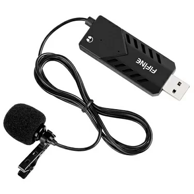 Петличный микрофон FIFINE K053 (Конденсаторный, проводной, Кардиоида, USB / разъем 3.5 мм для подключения наушников, кабель 2м)