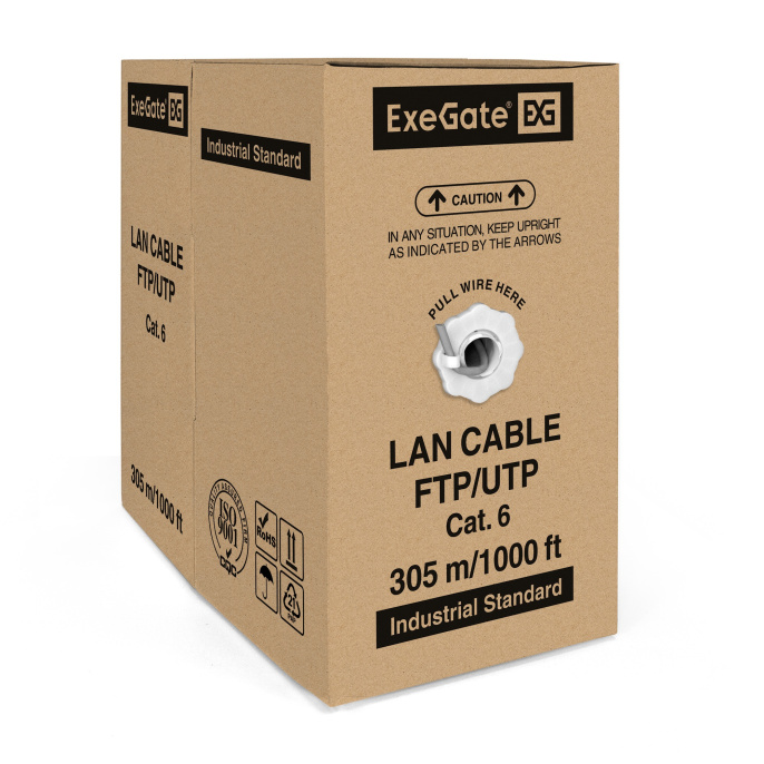 Кабель ExeGate UTP4-C6-CCA-S23-IN-PVC-GY-305 UTP 4 пары кат.6 CCA, 0.57мм (23AWG), 305м, серый PVC EX186134RUS