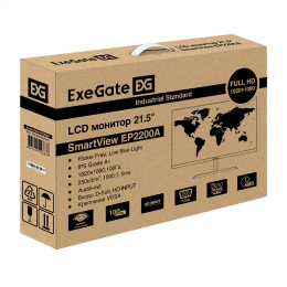 Монитор 21.5" 100 Гц ExeGate SmartView EP2200A IPS LED Grade A+, FHD, 1920x1080@100Гц, 16:9, 250cd/m2, 1000:1, 178°/178°, 5ms, D-Sub, HDMI, audio-out, Flicker-free, Low Blue Light, кабель HDMI 1.5м, VESA, регулировка наклона tilt, EX300460RUS