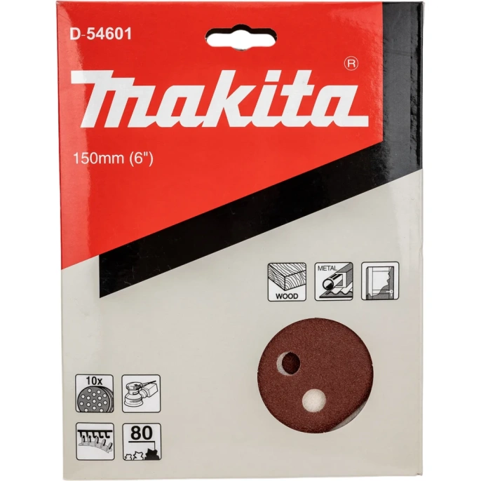 Диск шлифовальный D150 мм, A80, 10 шт, 8 отверстий, коричневый Makita D-54601