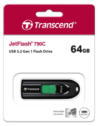 Флешка USB (Type-C) Transcend Jetflash 790C 64ГБ, USB3.0, черный [ts64gjf790c]