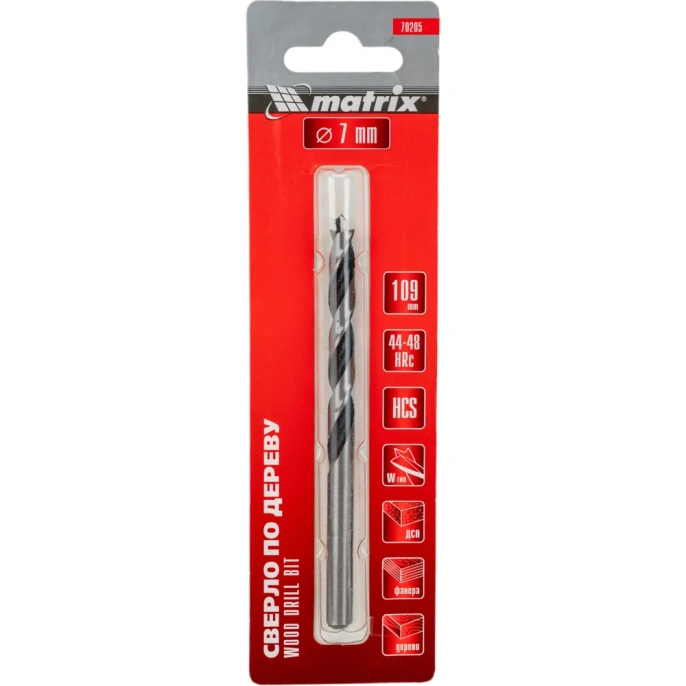 Сверло по дереву (7x105х69 мм; цилиндрический хвостовик) MATRIX 70205