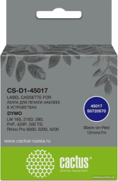 Картридж ленточный Cactus CS-D1-45017 45017 черный на красном 12x7 для Dymo LM160/210D/280/PnP 420P/500TS/Rhino Pro 6000/5200/4200 без чипа