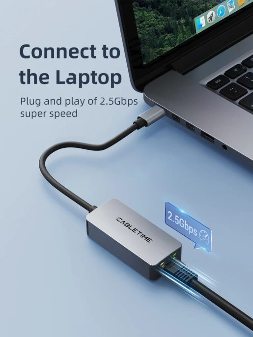 USB-Хаб CABLETIME CB57G (CT-CML2500-AG) – USB 3.0 Type-C, 2.5G RJ45 для ноутбуков