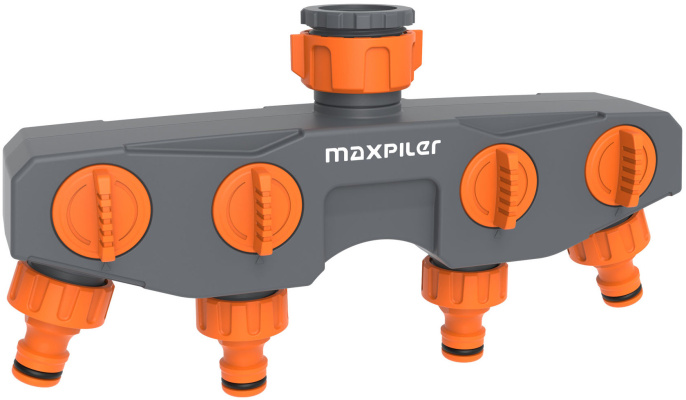 Разветвитель Maxpiler MHA-002 (на четыре линии для шланга диаметром : 1/2"-3/4", выходы на коннекторы, четыре крана, материал: ударопрочный пластик с антискользящим покрытием, с клапаном автостоп)