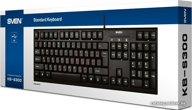 Клавиатура Sven KB-S300 black (USB) (SV-0157560) (проводная, USB, 104 кл., влагоустойчивая конструкция, комфортный, тихий и четкий ход клавиш)