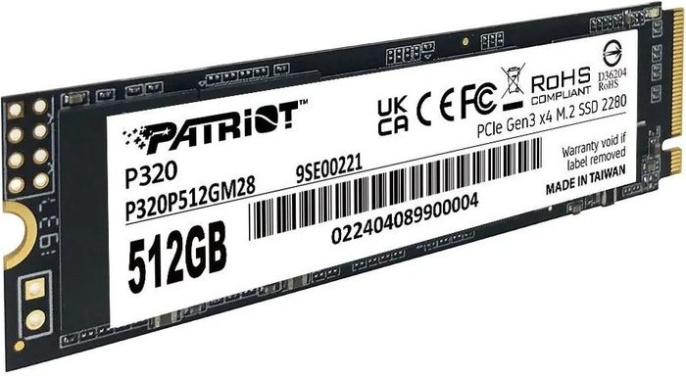 Накопитель SSD M.2 2280 M PCI Express 3.0 x4 Patriot 512GB P320 P320P512GM28 3000/2200 MBps TLC.