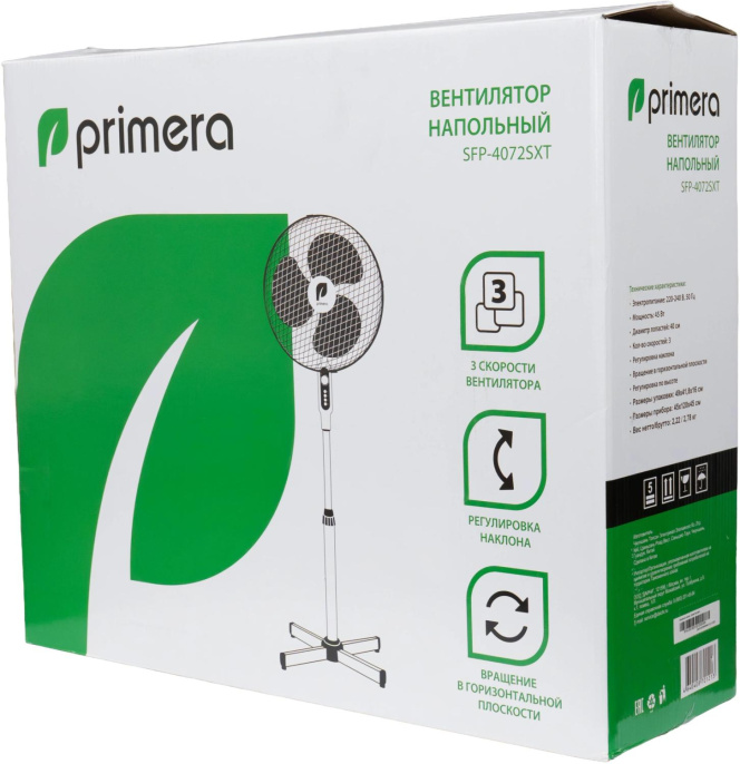Вентилятор напольный PRIMERA SFP-4072SXT,  белый и черный