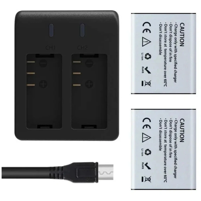 Аккумуляторные батареи для экшн-камеры AKASO Brave 4 Pro/V50X, 2x1350 мАч с двойным зарядным устройством USB