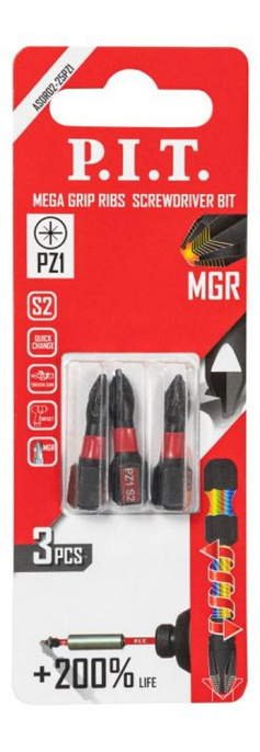 Бита P.I.T. ASDR02-25PZ1 ударная магнитная PZ1x25 мм, MGR, IMPACT, торсионная зона, 3 шт