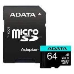 Карта памяти microSDXC UHS-I U3 A-Data Premier Pro 64 ГБ, 100 МБ/с, Class 10, AUSDX64GUI3V30SA2-RA1,  1 шт., переходник SD
