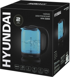 Чайник электрический Hyundai HYK-G2806 1.7л. 2200Вт голубой/черный корпус: стекло