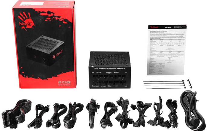 Блок питания BLOODY BD-PS1000G,  1000Вт,  80 PLUS GOLD,  140мм, черный, retail [bd-ps1000g-m]
