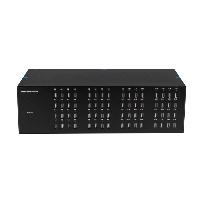 Управляемый USB over IP концентратор DistKontrolUSB-64 с 64 портами USB с 2 блоками питания, Ethernet 2 x 10/100/1000 Mb