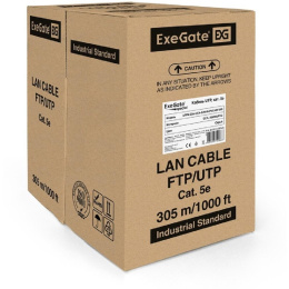Кабель EXEGATE UTP4-C5e-CCA-S26-IN-PVC-GY-305 UTP 4 UTP, кат.5E, 305м, 4 пары, 26AWG,  алюминий омедненный,  одножильный,  серый
