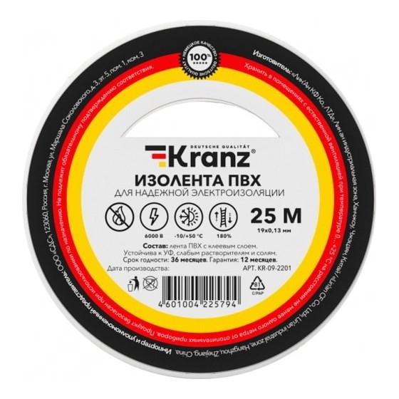 Изолента KRANZ KR-09-2201, ширина 19мм, 25м, белый