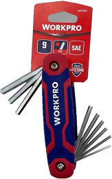 Набор ключей WorkPro WP222022 9 предметов (шестигранные, хром-ванадиевая сталь, закаленная и отпущенная, эргономичный дизайн рукоятки для удобного захвата 5/64, 3/32, 7/64, 1/8, 9/64, 5/32, 3/16, 7/32, 1/4)