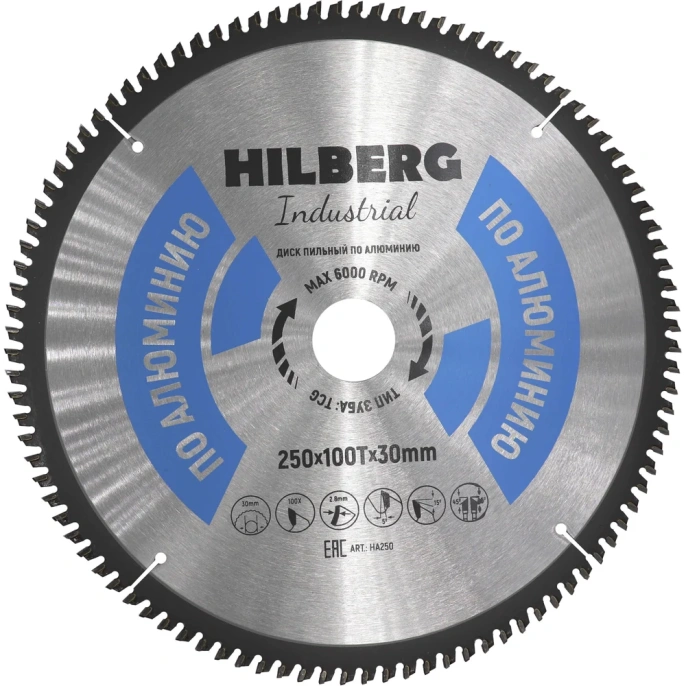 Диск пильный Hilberg Industrial Алюминий 250x30x100Т HA250