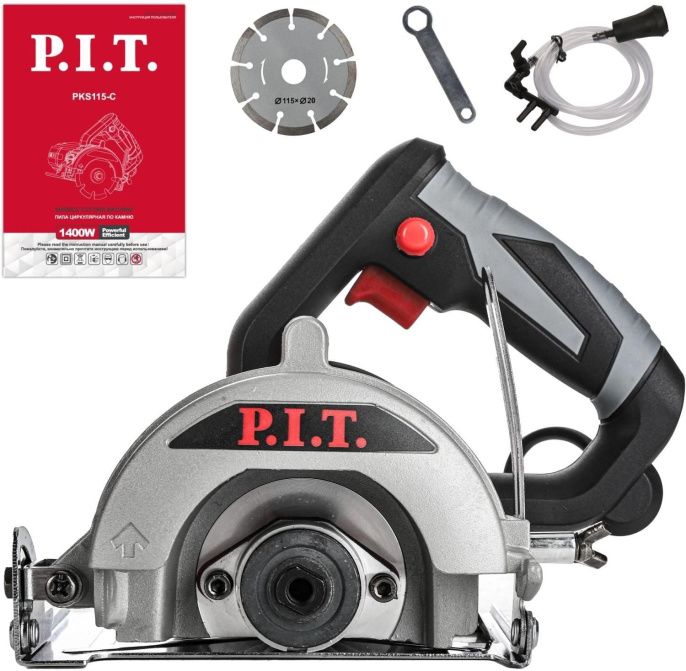 Дисковая циркулярная пила P.I.T. PKS115-C по камню, 1400 Вт, 13000 об/мин, 115х20 мм, проп. 33 мм, наклон 45°