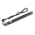 Cabeus PDU-6P-B-2EU Блок распределения питания для 19" шкафов, горизонтальный, 6 розеток, автомат защиты 16 A , шнур 2м, алюминиевый корпус, немецкий стандарт