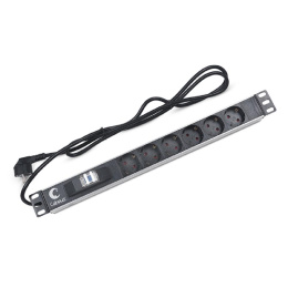 Cabeus PDU-6P-B-2EU Блок распределения питания для 19" шкафов, горизонтальный, 6 розеток, автомат защиты 16 A , шнур 2м, алюминиевый корпус, немецкий стандарт