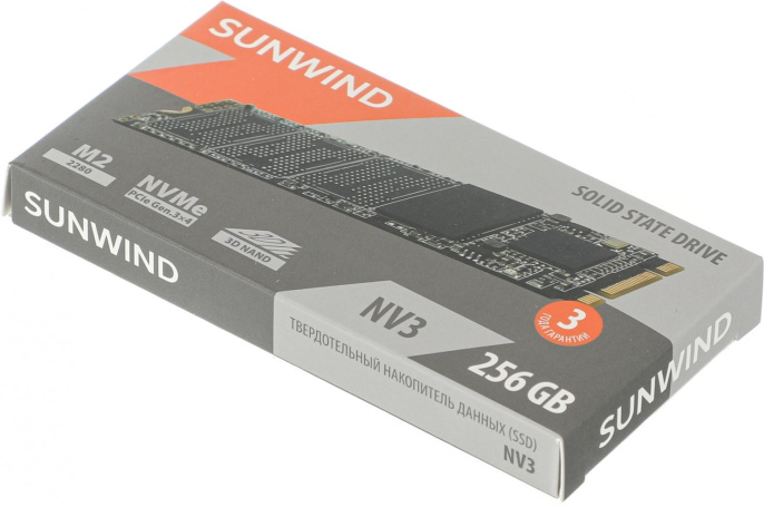 SSD накопитель SunWind NV3 SWSSD256GN3T 256ГБ, M.2 2280, PCIe 3.0 x4, NVMe, M.2, rtl