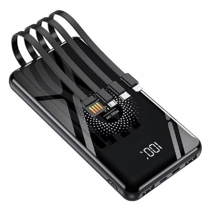 SmartiNext SN-WP043 Повербанк беспроводной 20000 мАч с 4мя кабелями, черный