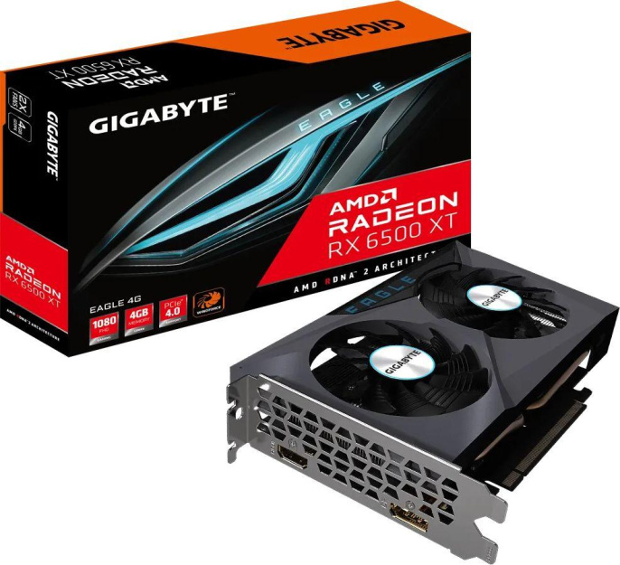 Видеокарта VGA GIGABYTE AMD RADEON RX 6500 XT EAGLE 4G 4GB, GDDR6/64-bit, PCIe 4.0, 1xHDMI 2.1, 1xDP, 2-slot (GV-R65XTEAGLE-4GD)