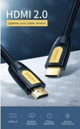 Кабель UGREEN HD101-10128 HDMI 2.0 to HDMI 2.0, 4K@60Hz, силиконовый круглый, 1.5m, Black-Yellow