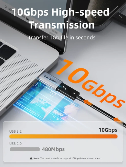 Адаптер CABLETIME CP80G (CT-AMCF10-AG) 10 Гбит/с USB3.2 A Male to USB -C Female OTG алюминий