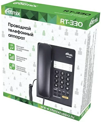 RITMIX RT-330 black {Телефон проводной Ritmix RT-330 черный [повторный набор, регулировка уровня громкости, световая индикац]}
