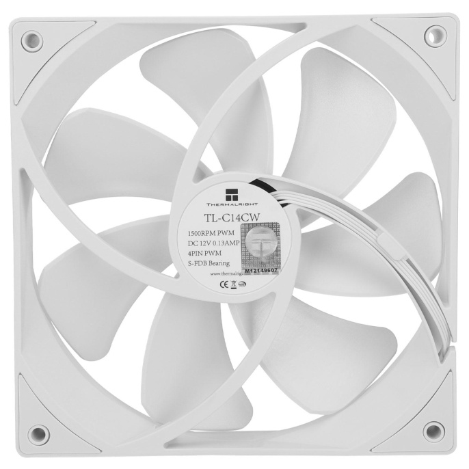 Кулер для корпуса/ Case Cooler Thermalright TL-C14CW 140x140x25mm, 4-pin PWM, 75.8CFM, 26.4dBA, 1500RPM, White