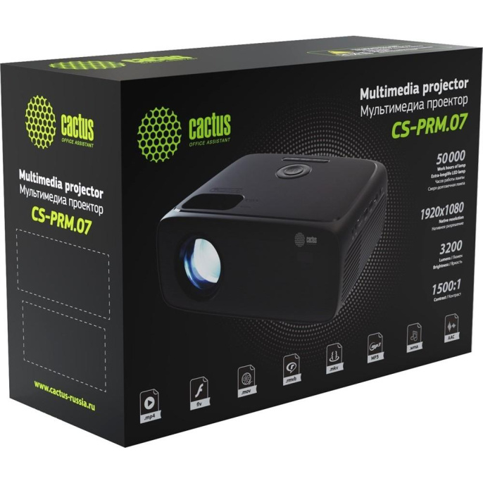 Cactus CS-PRM.07B Проектор {Full HD LCD 3200Lm LS 320Lm ANSI 1500:1 30000час 1xUSB typeA 3xHDMI 1.5} CS-PRM.07B.WUXGA
