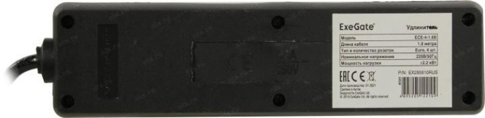 Удлинитель ExeGate ECE-4-1.8B 4 евророзетки с заземлением, 1.8м, черный EX285810RUS