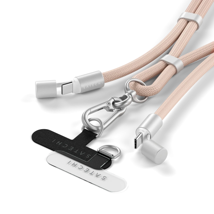 Зарядный кабель - ремень через плечо Satechi OntheGo Crossbody Lanyard Cable 60W. Длина: 1.5м. Цвет: пыльно-розовый (ST-LOTGLR)